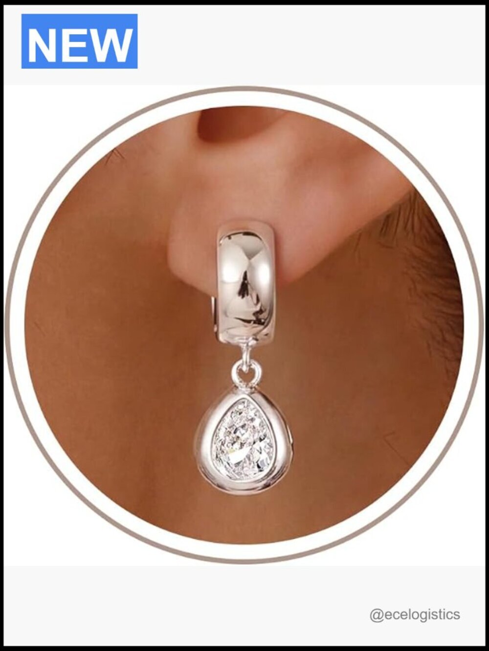 Chunky Hoop Dangle Earrings - Gold Plated Drop with Cubic Zirconia & Cat Eye